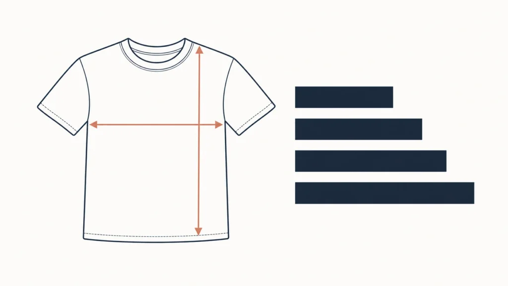 Youth tee with chest-width and body-length measurement arrows